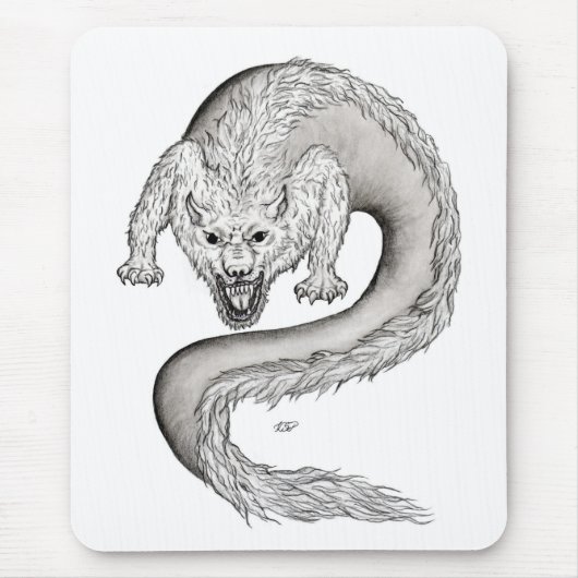 Wolfdragon Schwarzweiß Design Mousepad (Vorne)