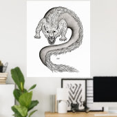 Wolfdragon Schwarzweiß-Design Poster (Heimbüro)