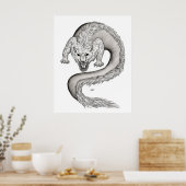 Wolfdragon Schwarzweiß-Design Poster (Küche)