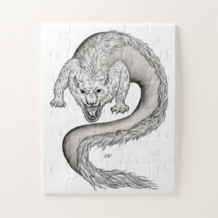 Wolfdragon Schwarzweiß-Design Puzzle