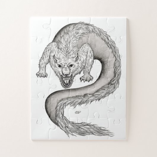 Wolfdragon Schwarzweiß-Design Puzzle (Vertikal)