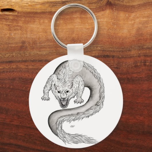 Wolfdragon Schwarzweiß Design Schlüsselanhänger (Vorderseite)