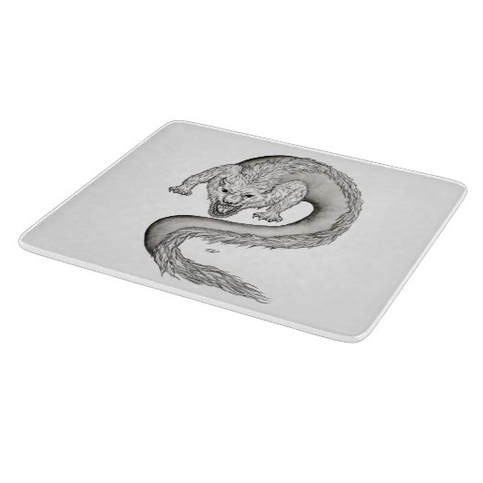 Wolfdragon Schwarzweiß-Design Schneidebrett (Ecke)