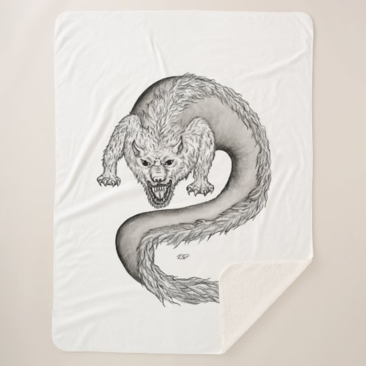 Wolfdragon Schwarzweiß-Design Sherpadecke (Vorderseite)