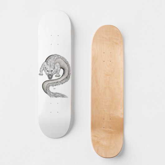 Wolfdragon Schwarzweiß-Design Skateboard (Vorderseite)