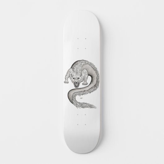 Wolfdragon Schwarzweiß-Design Skateboard (Vorderseite)