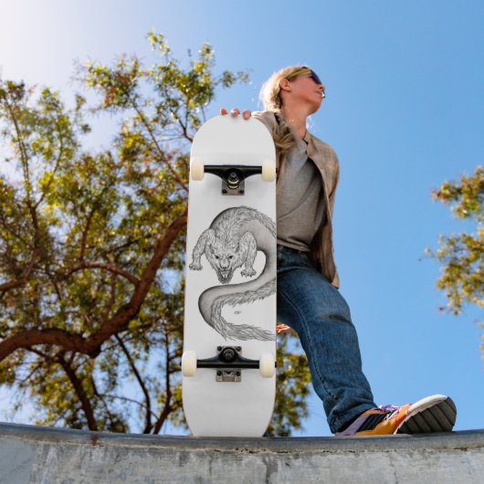 Wolfdragon Schwarzweiß-Design Skateboard (Außenbereich 1)