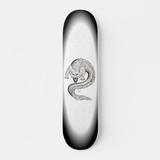 Wolfdragon Schwarzweiß Design Skateboard (Vorne)