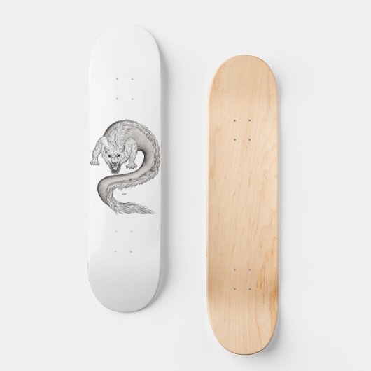 Wolfdragon Schwarzweiß Design Skateboard (Vorderseite)