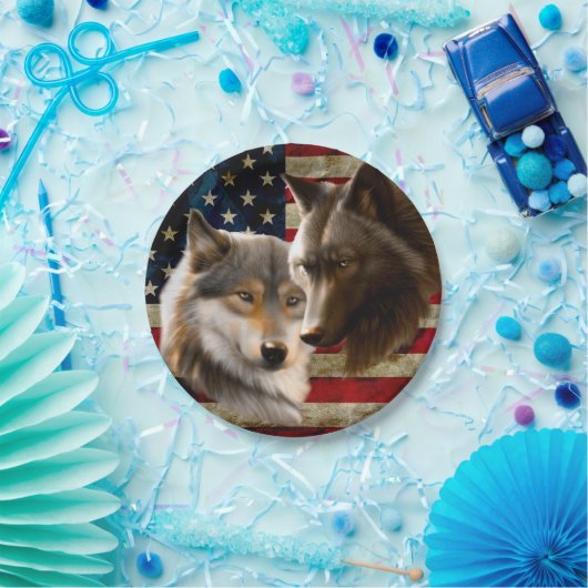 Wölfe amerikanische Flagge Pappteller (Party)