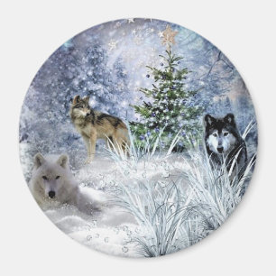 Wölfe an Weihnachten ein Winterwunderland Kühlschr Magnet
