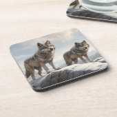 Wölfe auf einem Berg zu p Getränkeuntersetzer (Linke Seite)