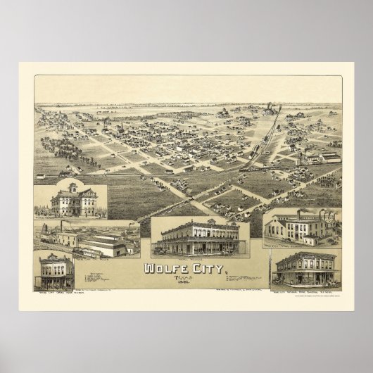 Wolfe City, TX Panorama Karte - 1891 Poster (Vorne)
