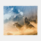Wölfe, die auf Vollmond herumhacken Fleecedecke (Vorderseite (Horizontal))