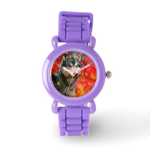 Wölfe, die durch Blätter in einem Wald gucken Armbanduhr