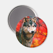 Wölfe, die durch Blätter in einem Wald gucken Magnet (Vorderseite/Rückseite)