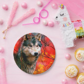 Wölfe, die durch Blätter in einem Wald gucken Pappteller (Party)