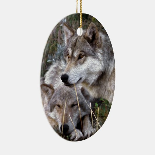 Wölfe ~ Digital-Öl-Schmerzen Keramik Ornament (Rechts)