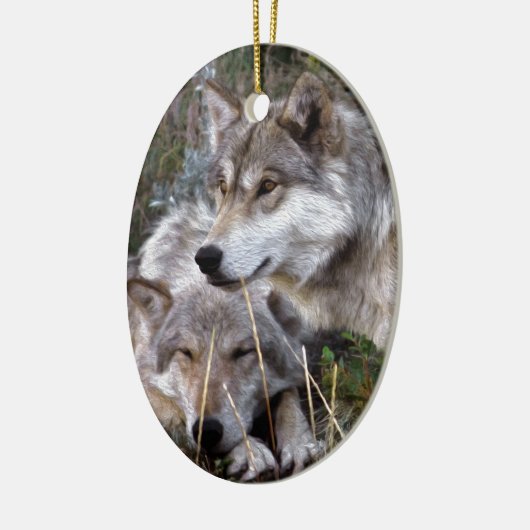 Wölfe ~ Digital-Öl-Schmerzen Keramik Ornament (Links)