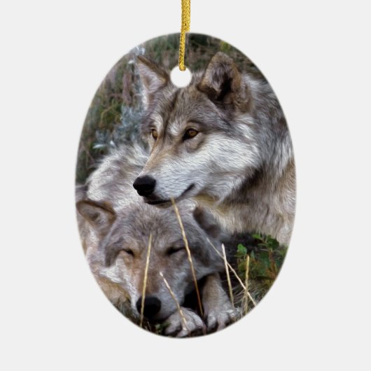 Wölfe ~ Digital-Öl-Schmerzen Keramik Ornament (Vorne)