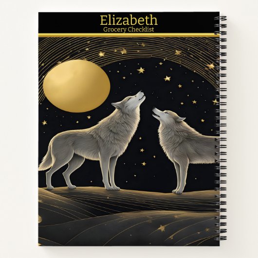 Wölfe heulen beharrlich an einem strahlenden golde notizblock (Rückseite)