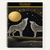 Wölfe heulen beharrlich an einem strahlenden golde notizblock (Vorderseite)