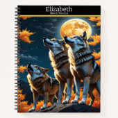 Wölfe heulen mit leuchtendem Mond auf einem Skizze Notizblock (Vorderseite)