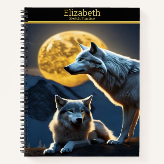 Wölfe heulen unter atemberaubendem Mondlicht Notizblock (Vorderseite)