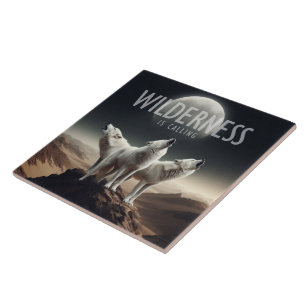 Wölfe Howling bei Vollmond Wilderness ruft Fliese