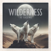 Wölfe Howling bei Vollmond Wilderness ruft Glasuntersetzer (Vorderseite)
