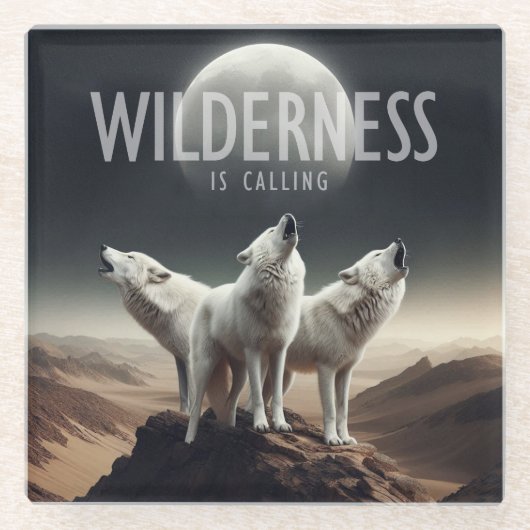 Wölfe Howling bei Vollmond Wilderness ruft Glasuntersetzer (Vorderseite)