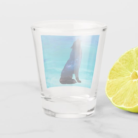 Wölfe, Hündhund in doppelter Exposition Schnapsglas (Rückseite)