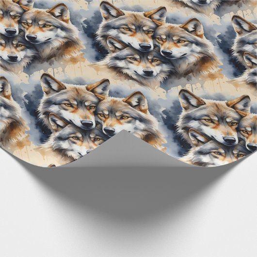 Wölfe im Aquarellstil Wolfen Tierfamilien Art Geschenkpapier (Ecke)