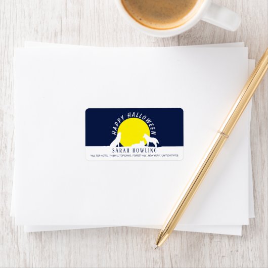 Wölfe im Mondlicht, glückliches Halloween Adressaufkleber (Insitu)