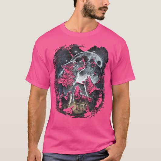 Wölfe im Mondwolf Wildtier T-Shirt (Vorderseite)