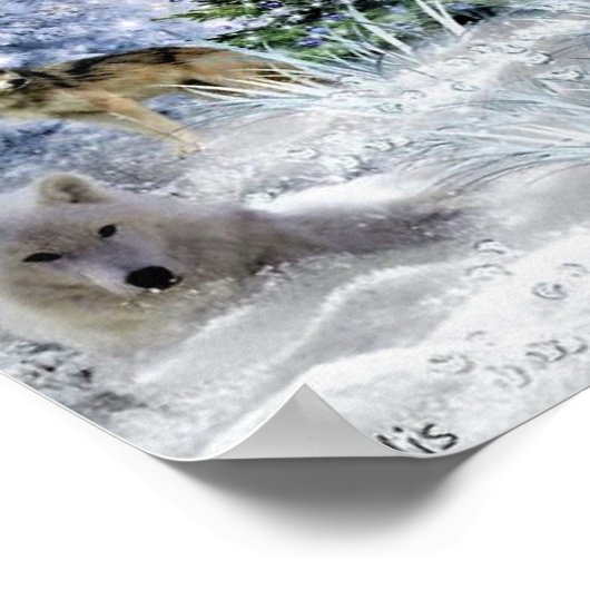 Wölfe im Winter Weihnachten im Wald Poster (Ecke)