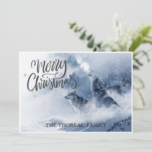 Wölfe im Winterschnee Weihnachten (Stehend Vorderseite)