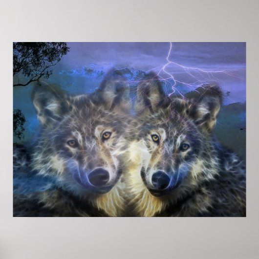Wölfe in der Nacht Poster (Vorne)