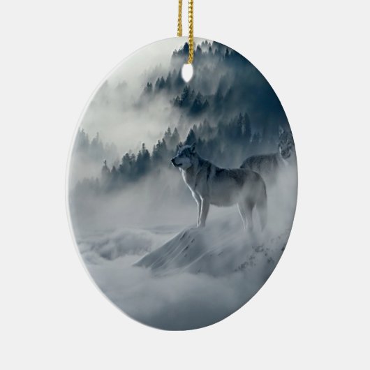 Wölfe in der schneebedeckten Winterlandschaft Keramikornament (Rechts)