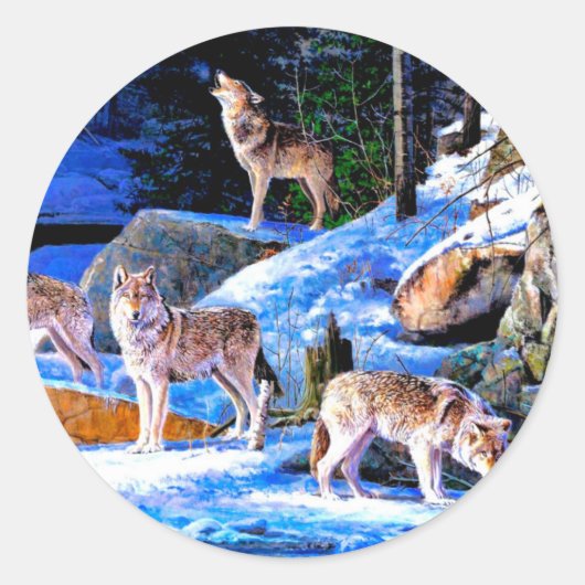 Wölfe in der Schneebemalung Runder Aufkleber (Vorderseite)