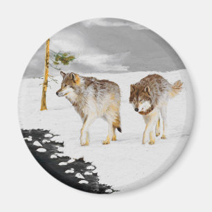 Wölfe in der Schneemalerei - Original Wildlife Ar Magnet