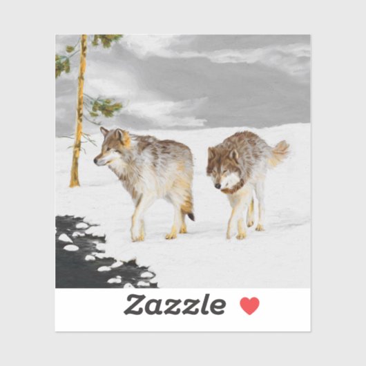 Wölfe in der Schneemalerei - Original Wildlife Art Aufkleber (Blatt)