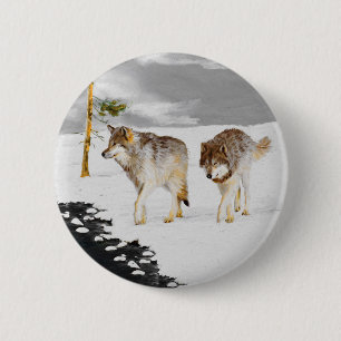 Wölfe in der Schneemalerei - Original Wildlife Art Button
