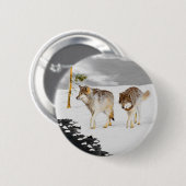 Wölfe in der Schneemalerei - Original Wildlife Art Button (Vorne & Hinten)