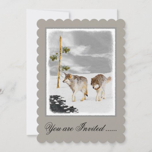 Wölfe in der Schneemalerei - Original Wildlife Art Einladung (Vorderseite)