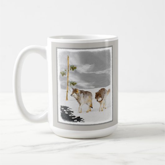 Wölfe in der Schneemalerei - Original Wildlife Art Kaffeetasse (Links)