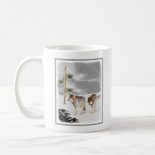 Wölfe in der Schneemalerei - Original Wildlife Art Kaffeetasse (Links)