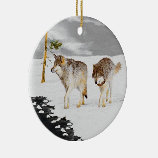 Wölfe in der Schneemalerei - Original Wildlife Art Keramik Ornament (Rechts)