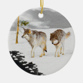 Wölfe in der Schneemalerei - Original Wildlife Art Keramik Ornament (Vorne)