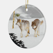 Wölfe in der Schneemalerei - Original Wildlife Art Keramik Ornament (Links)